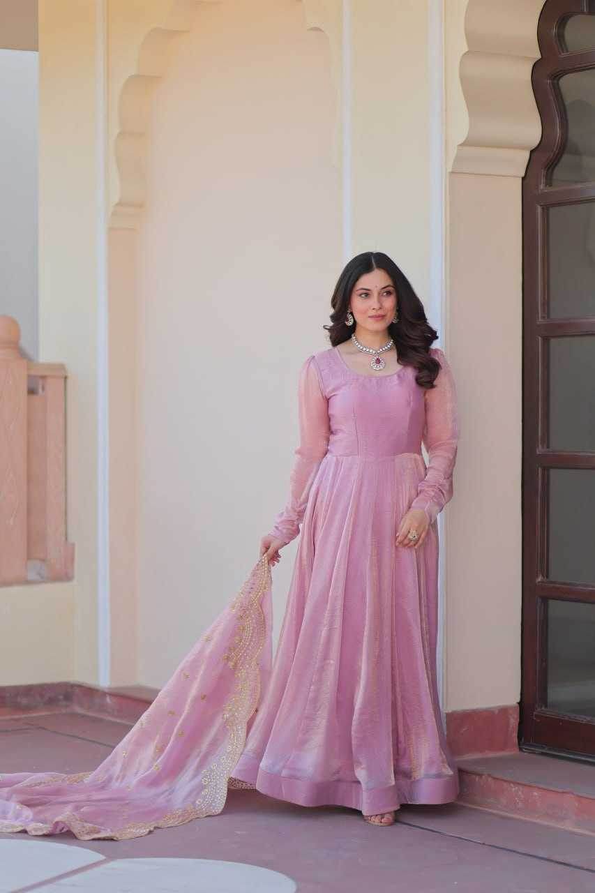 Chiffon Full Sleeve Gown With Dupatta - MYLUXURY LANE ENTERPRISE
